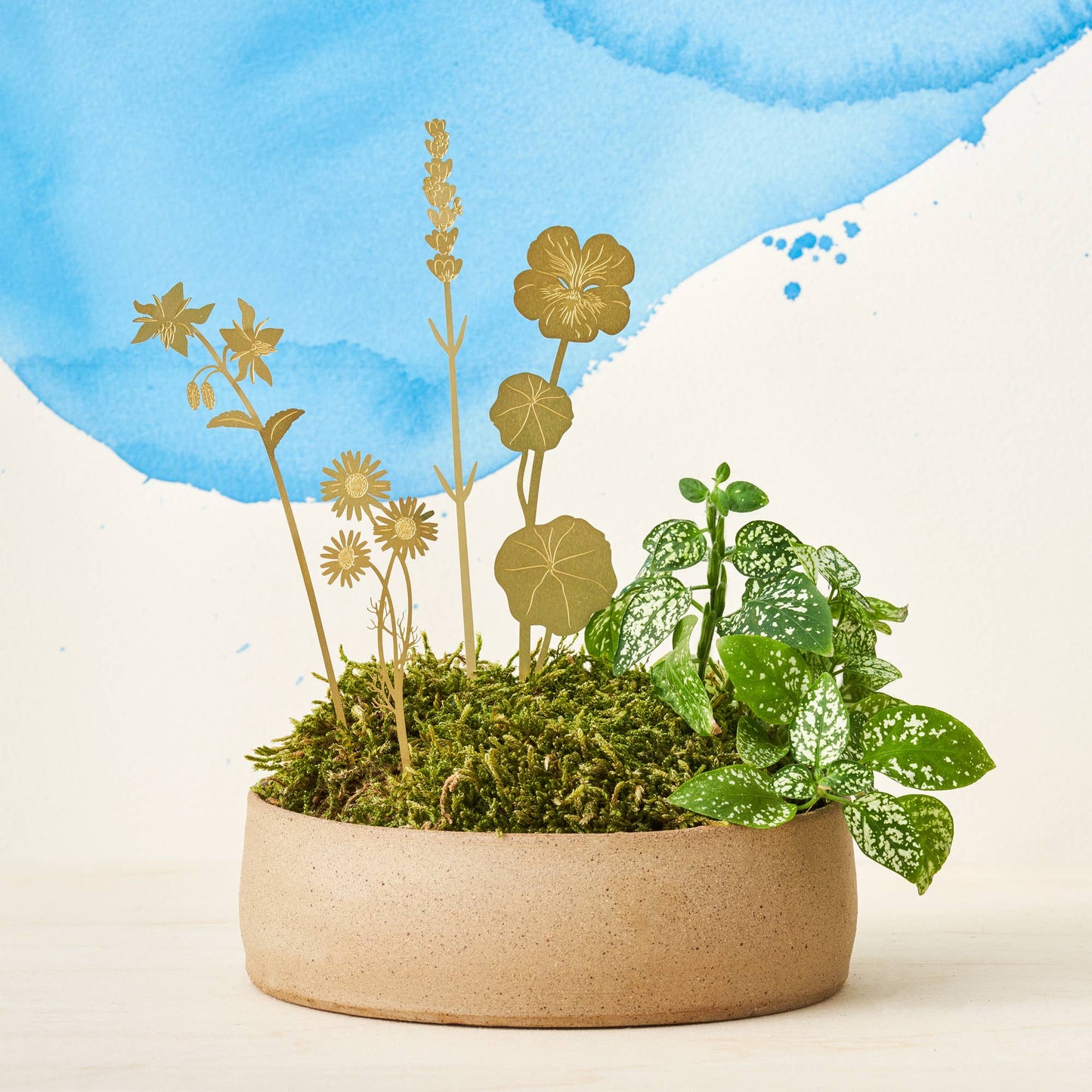 Brass Bloom Herbs, floral decor, metal plant pot pal