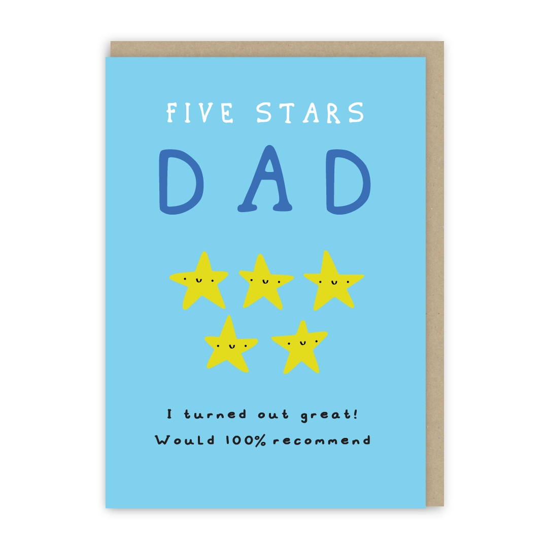 Card with five yellow stars and text on a blue background