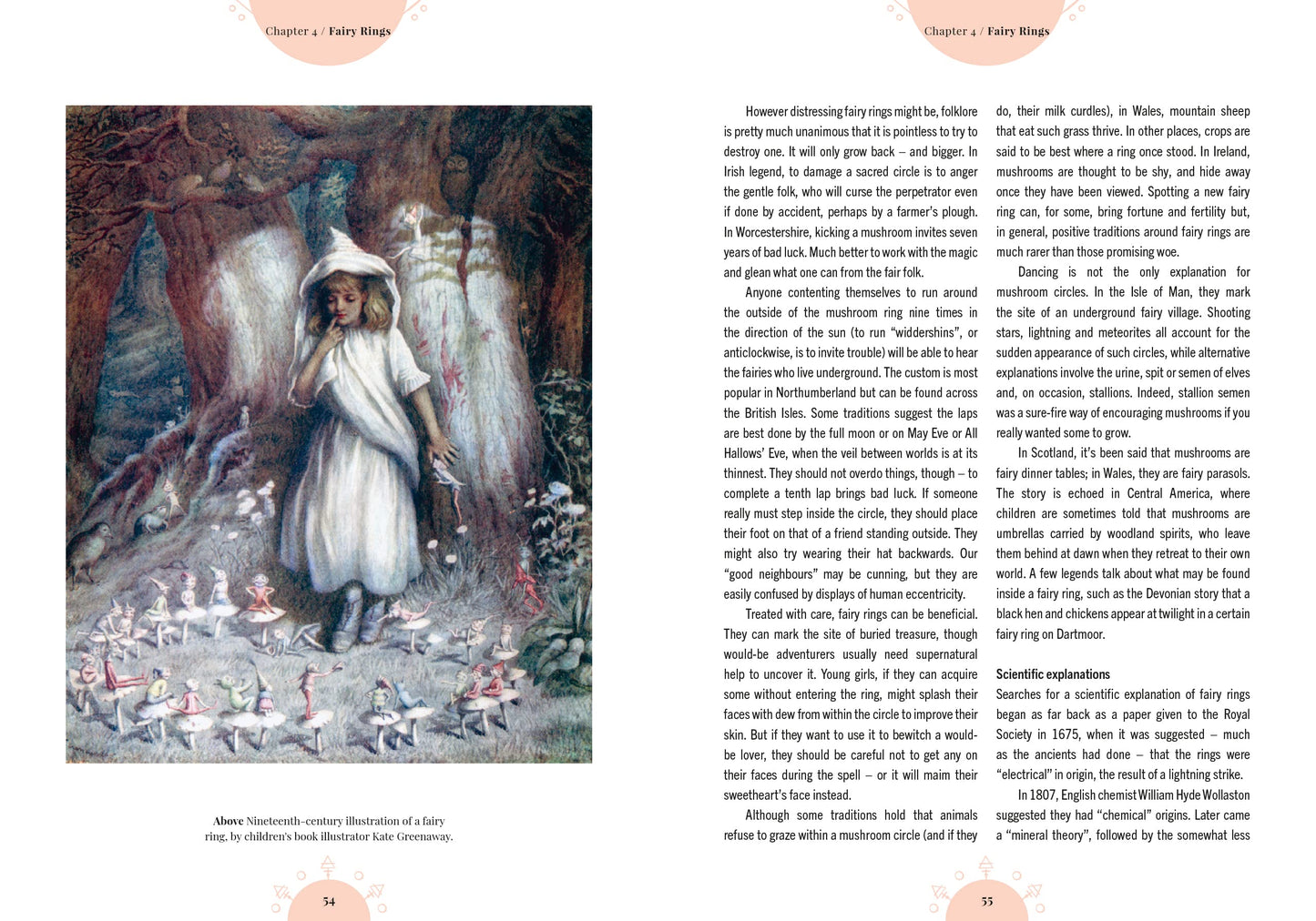 Illustration of a fairy tale scene with a child and fairies, accompanied by text.