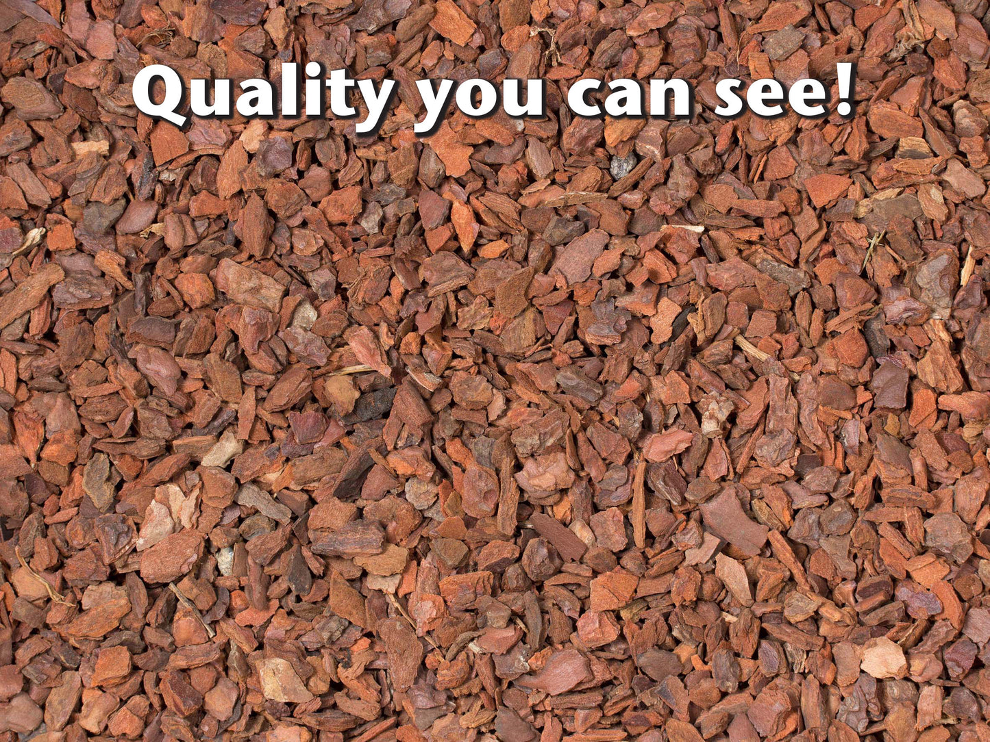 Close-up of red gravel with text 'Quality you can see!'