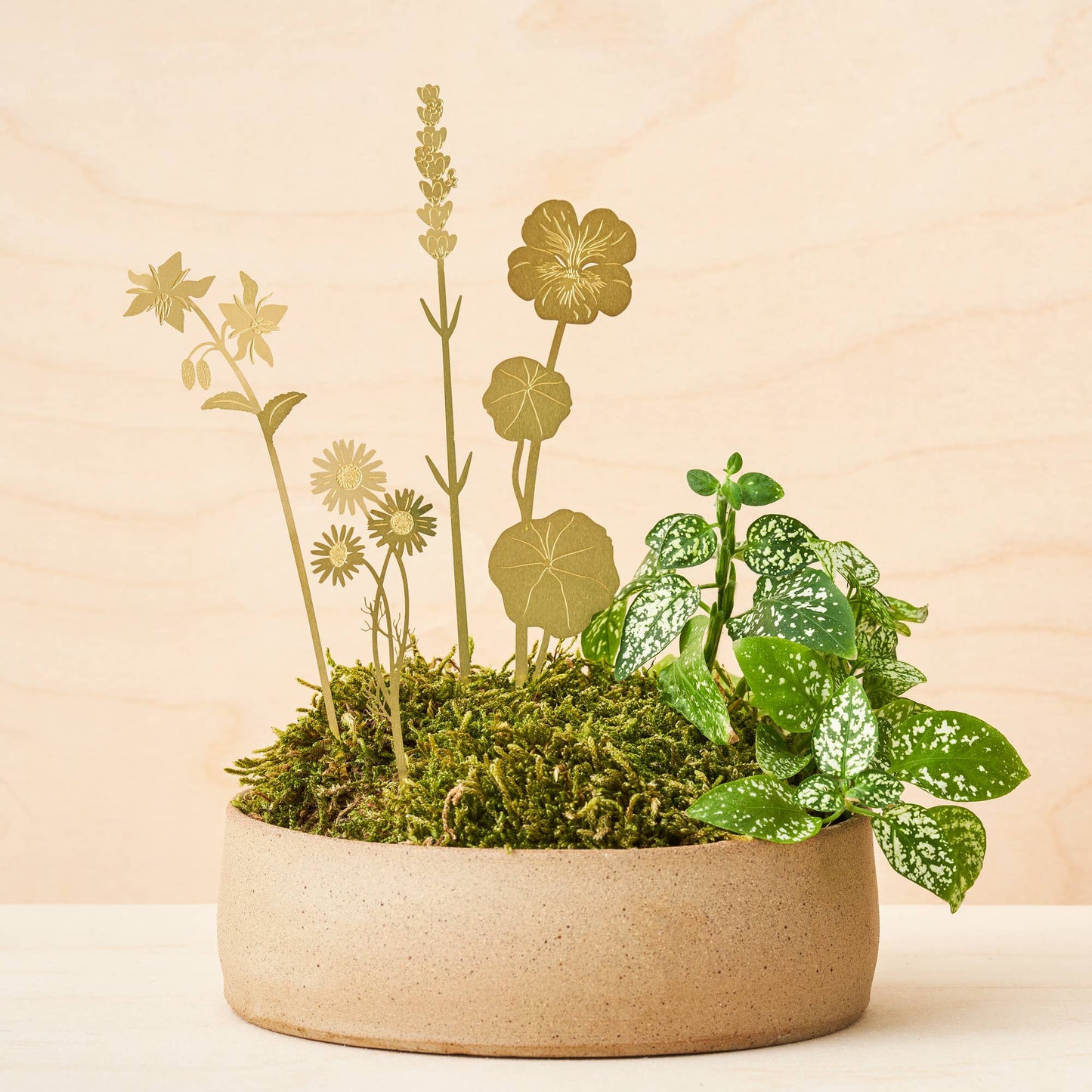 Brass Bloom Herbs, floral decor, metal plant pot pal