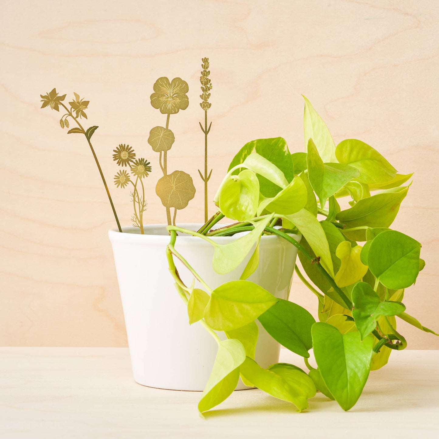 Brass Bloom Herbs, floral decor, metal plant pot pal