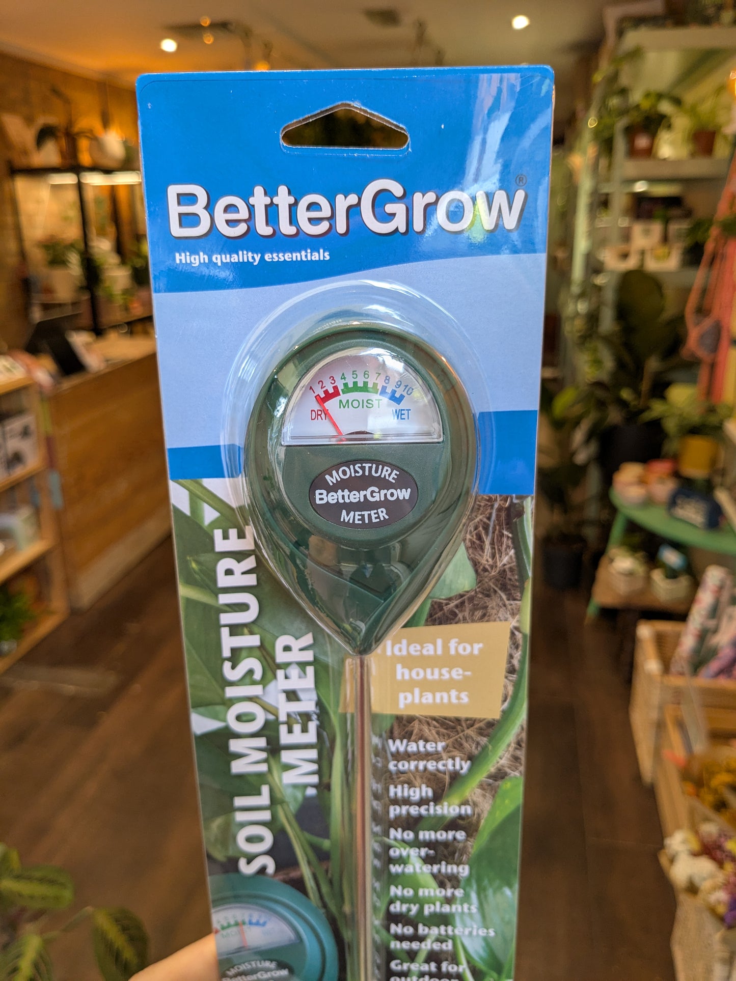BetterGrow soil moisture meter packaging in a store setting