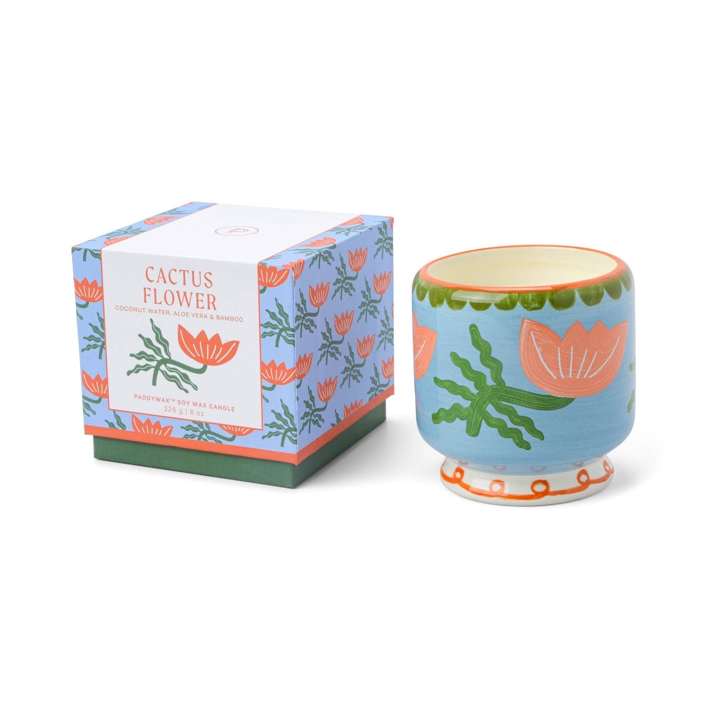 Cactus Flower candle with packaging on a white background