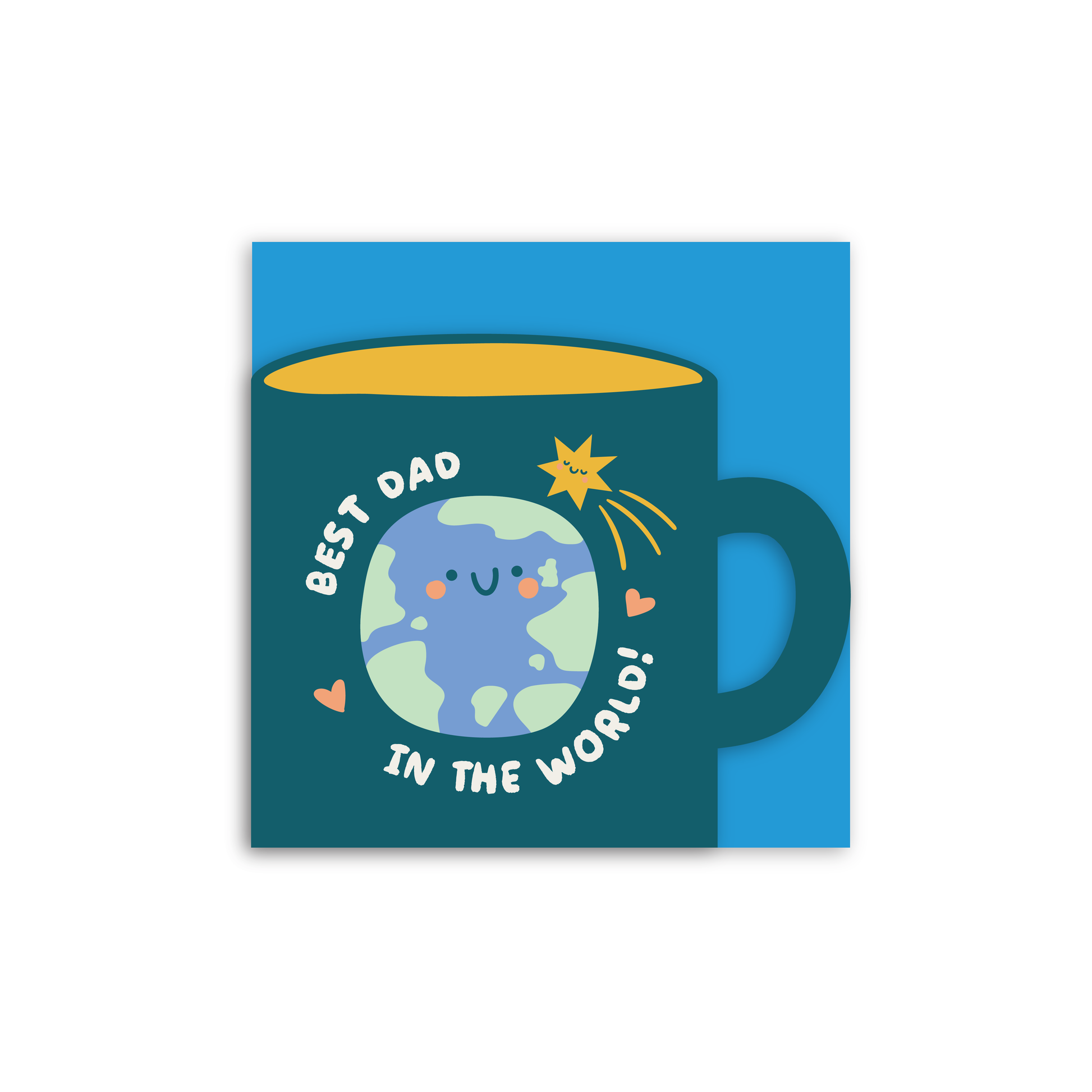 Card with a cartoon and 'Best Dad in the World!' text on a blue background