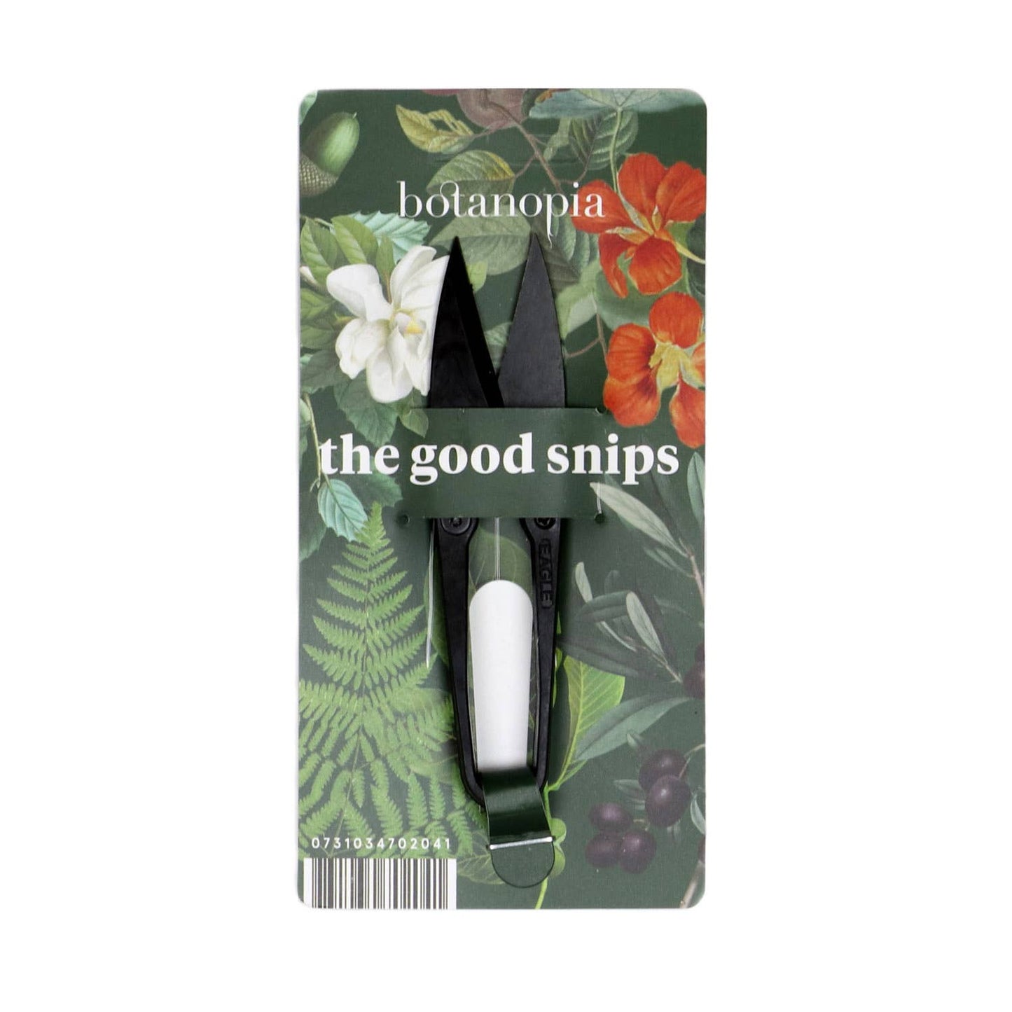 Packaging of 'the good snips' with floral and botanical design on a white background