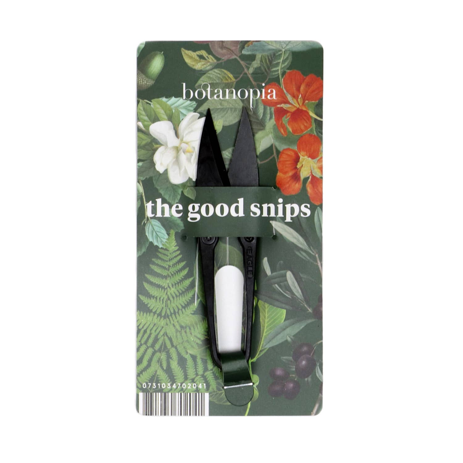 Packaging of 'the good snips' with floral and botanical design on a white background