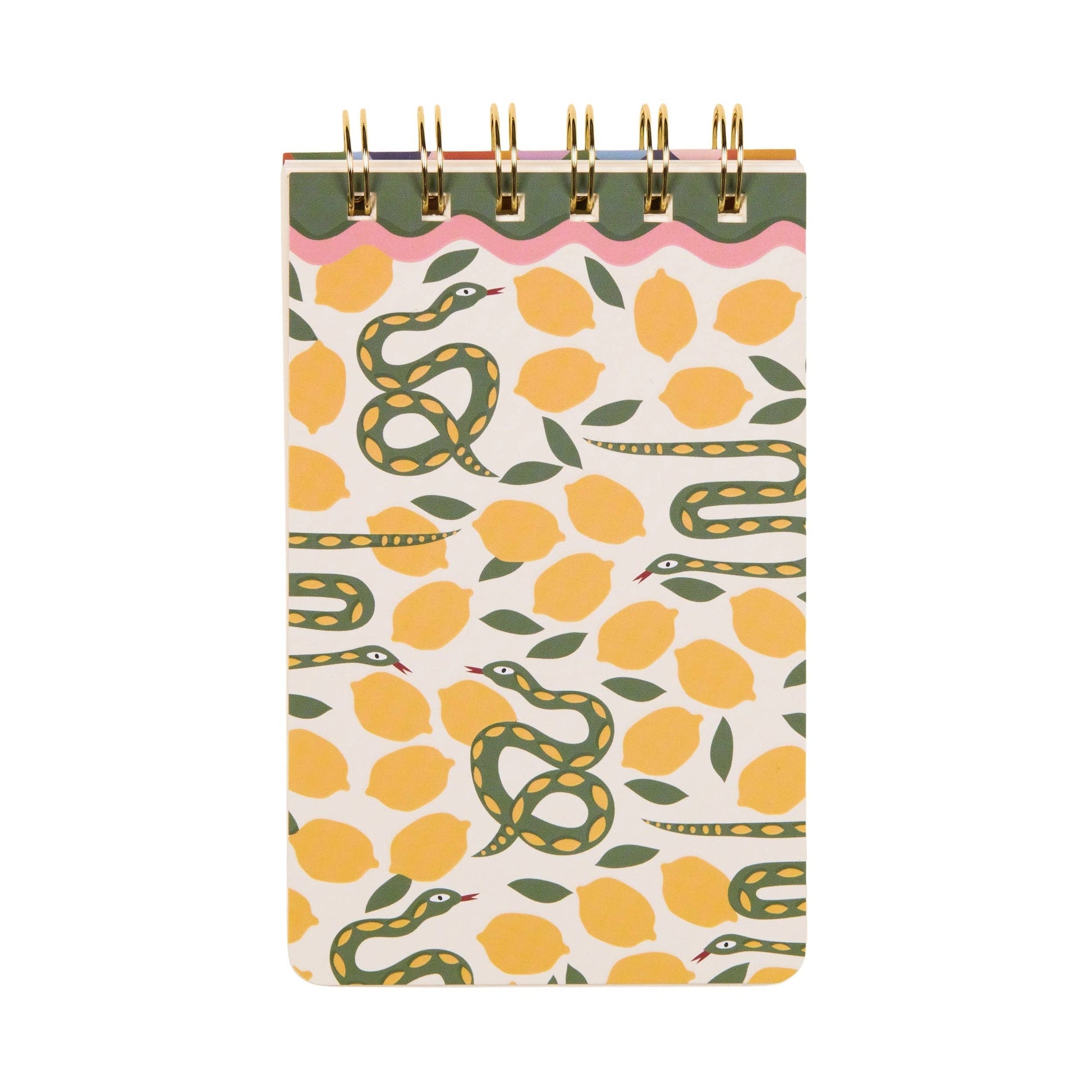 Notebook with snake and lemon pattern on a white background