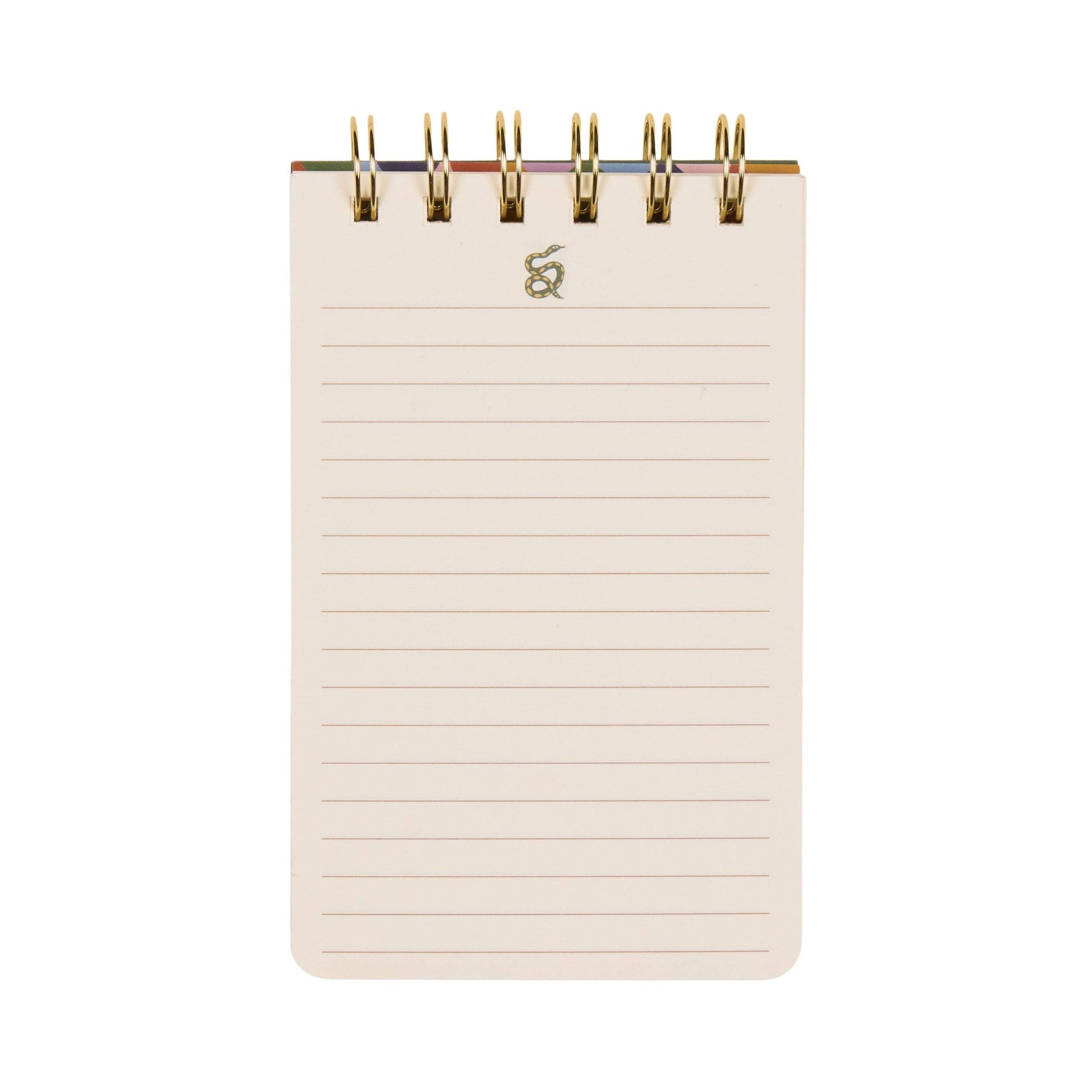 Small notebook with gold rings on a white background