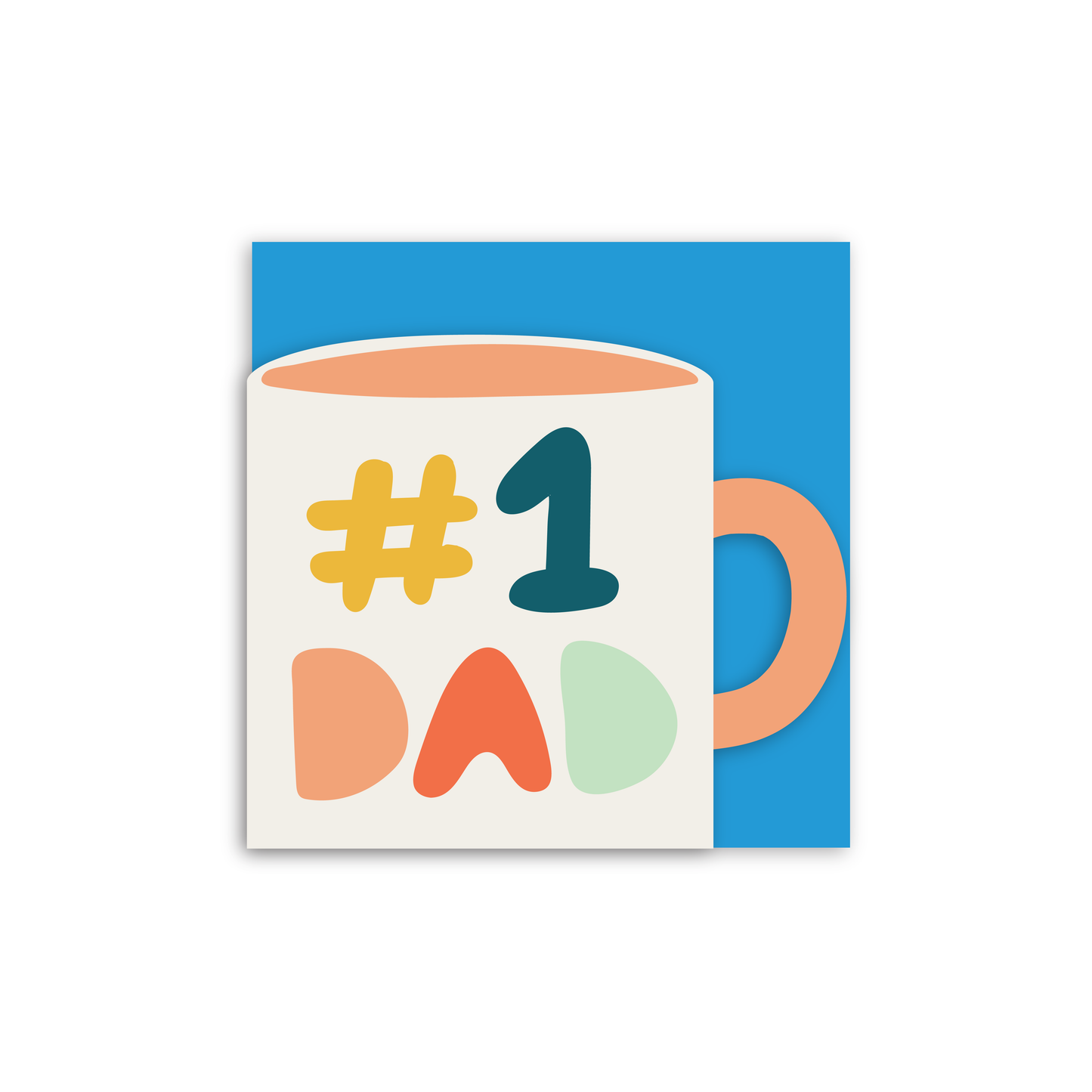 Card with a colorful mug design featuring '#1 DAD' on a blue background - Father’s Day card