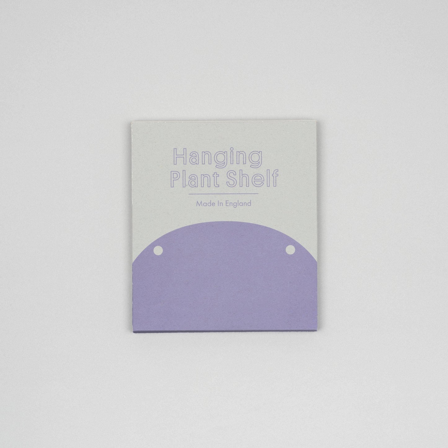 Hanging plant shelf packaging with purple shelf and gray background
