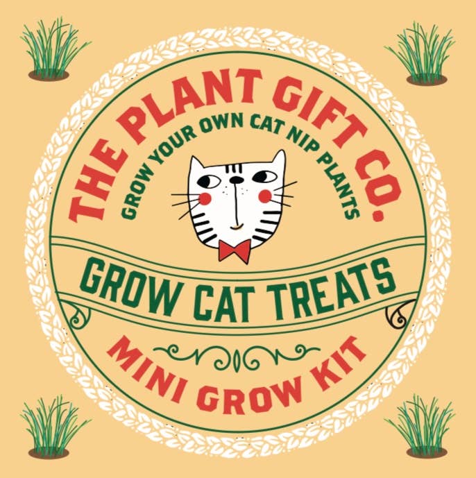 The Plant Gift Co. logo with a cat illustration on a beige background