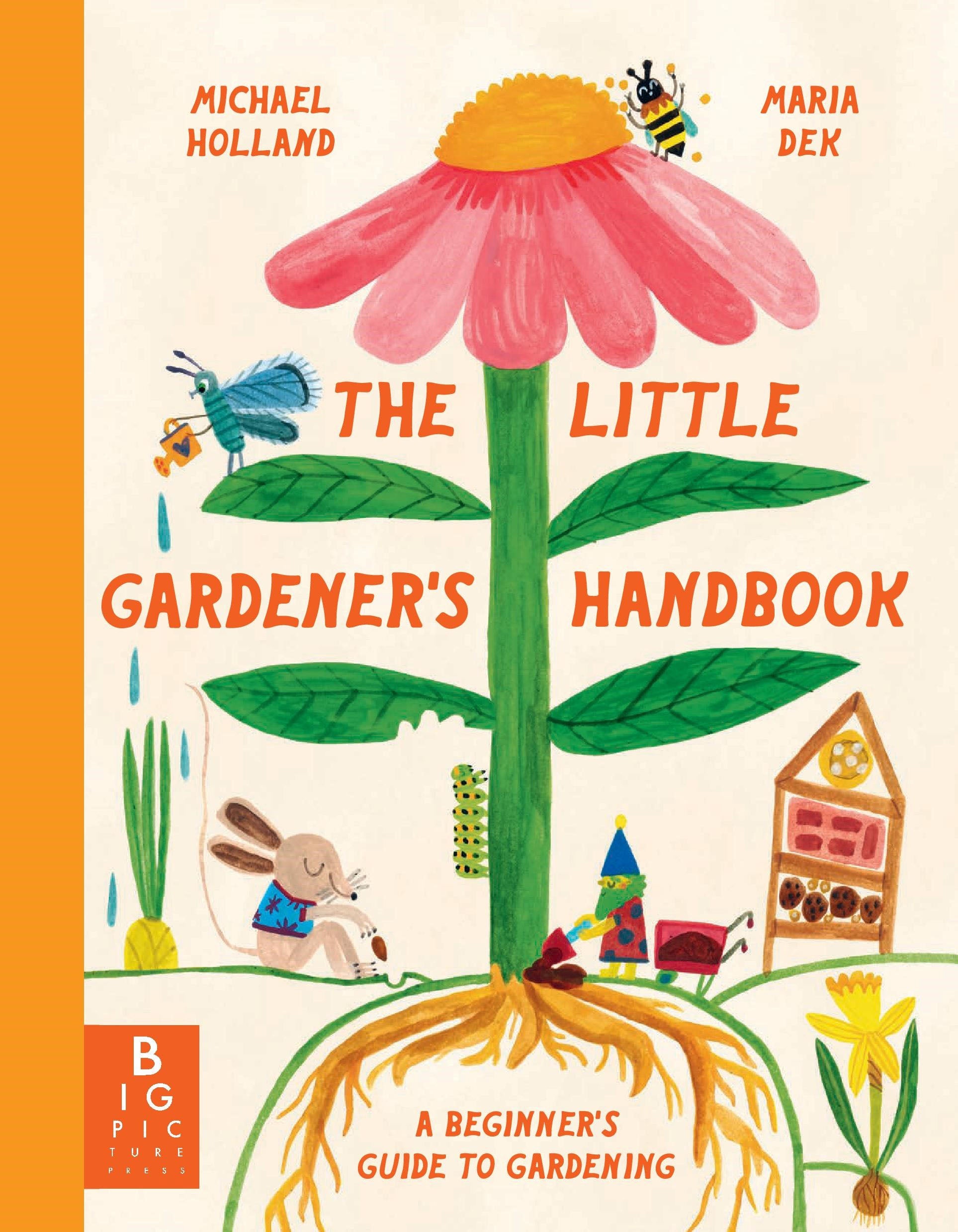 Book cover of 'The Little Gardener's Handbook' with a colorful illustration of a garden scene.