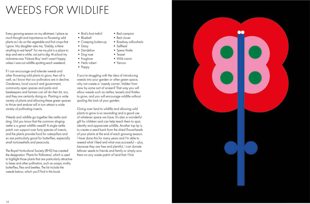 Page from a book with text on the left and a red butterfly illustration on the right.