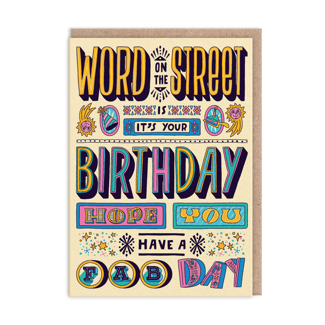 Colorful birthday card with text and decorative elements on a white background