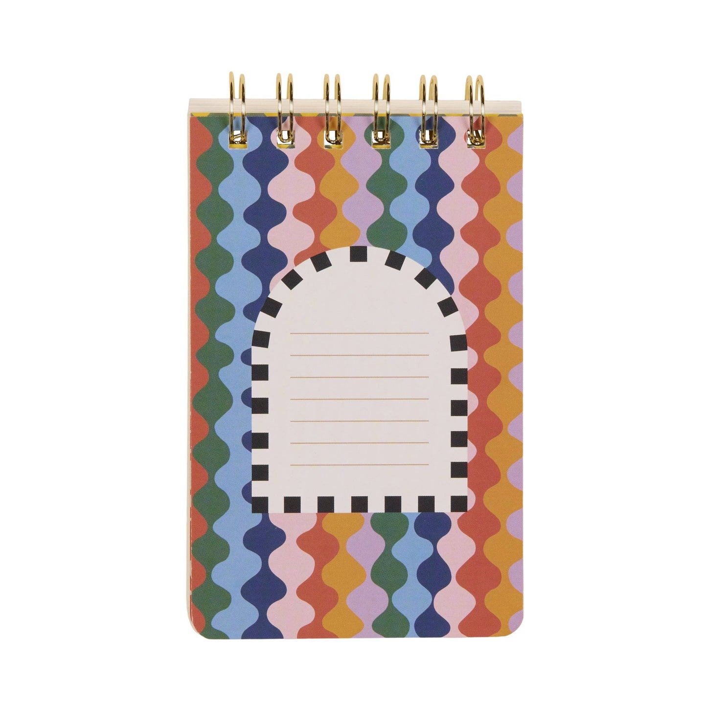 Colorful patterned notebook with a white center on a white background
