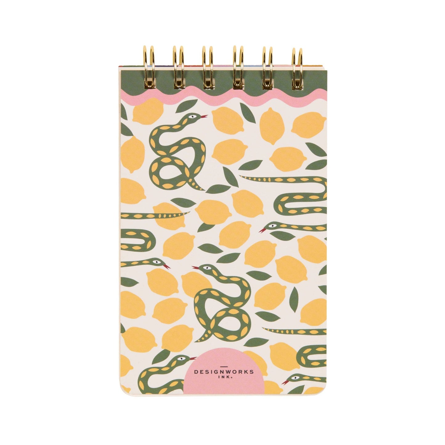 Notebook with snake and lemon pattern on a white background