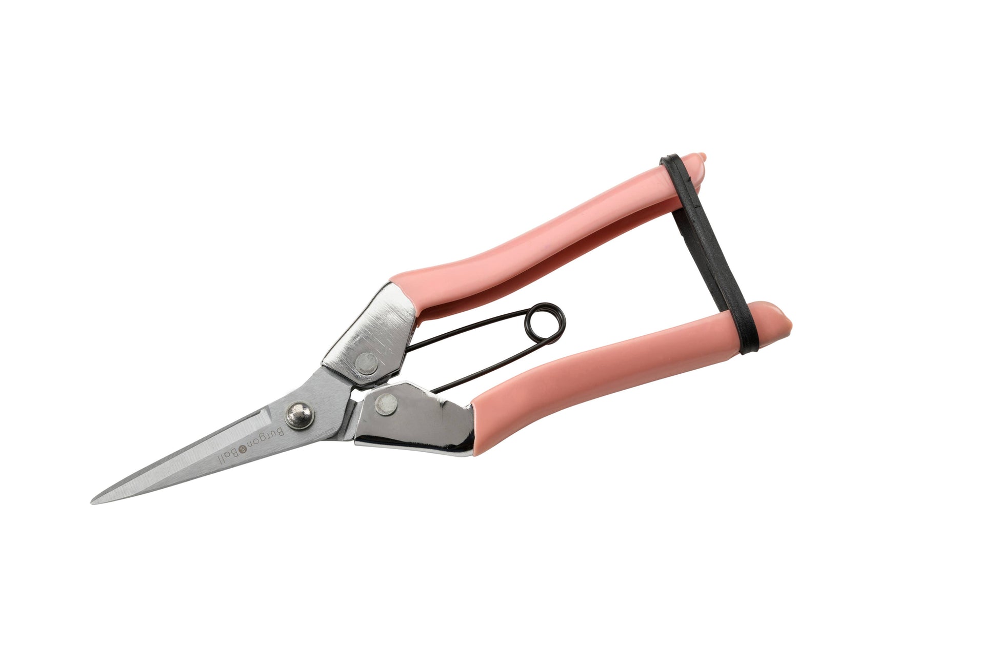 Scissors with pink handles on a white background